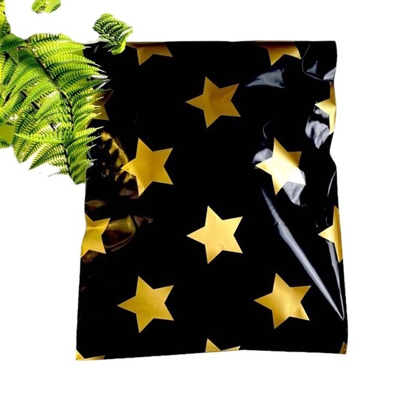 Other - RESTOCKED! 100 pack of 6x9 PolyMailers Black Ties + Gold Stars Shipping Supplies